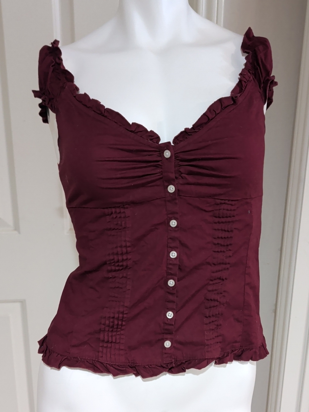 Brandy Melville Burgundy Ruffle Button-Front Camisole Women's Small